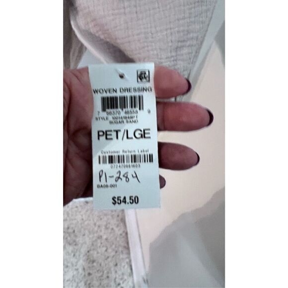 JM COLLECTION TAN GAUZE GOLD TRIM BOHO BLOUSE TOP WOMENS SZ PETITE L P1-284 - Picture 6 of 13